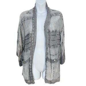 Young Threads‎ Gray Burnout Boho Lagenlook Patchwork Open Top Size Small